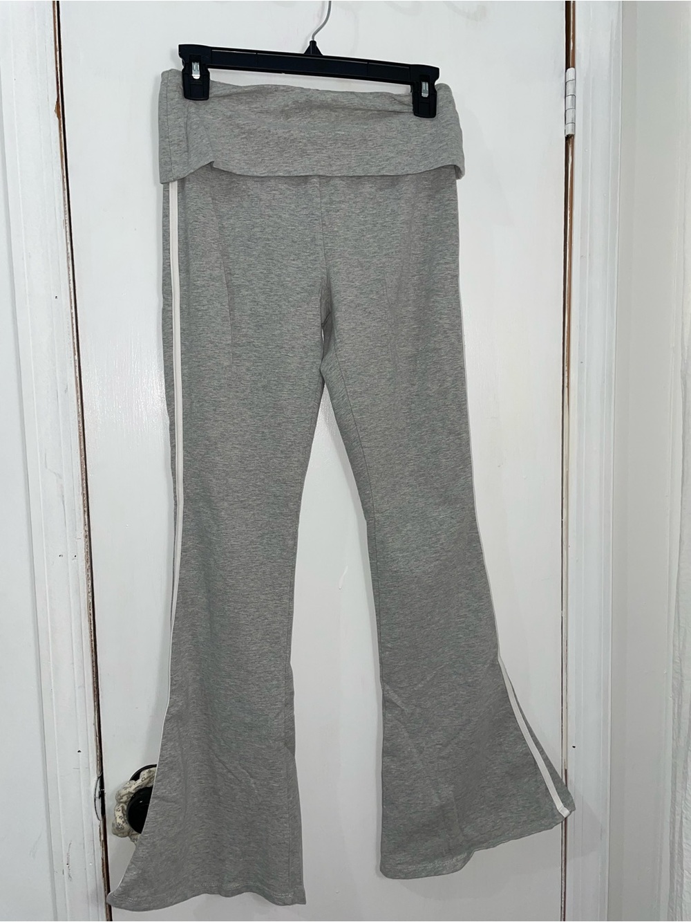 Forever 21 Gray Fold-Over Waist Flare Sweatpants with White Side Stripes